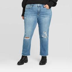 Women's Plus Size High-Rise Distressed Straight Cropped Jeans - Universal Thread™ Light Wash
