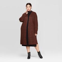 Women's Plus Size Long Sleeve Open Front Cardigan - Prologue™ Brown