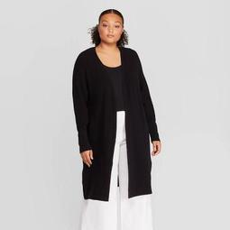 Women's Plus Size Long Sleeve Open-Front Essential Cardigan - Prologue™ Black
