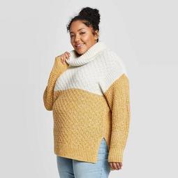 Women's Plus Size Long Sleeve Turtleneck Colorblock Tunic Sweater - Universal Thread™ Squash