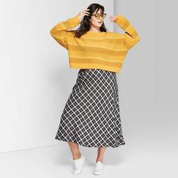 Women's Plus Size Striped Oversized Long Sleeve Crewneck Sweater - Wild Fable™ Golden Yellow