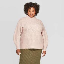 Women's Plus Size Long Sleeve Cable Turtleneck Sweater - A New Day™