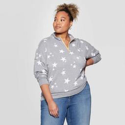 Women's Star Plus Size Long Sleeve 1/4 Zip Sweatshirt - Grayson Threads (Juniors') - Gray 