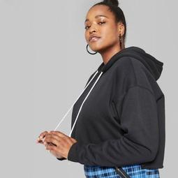 Women's Plus Size Cropped Hoodie - Wild Fable™ Black