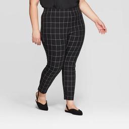 Women's Plus Size Plaid Skinny Ankle Pants - A New Day™ Black/White