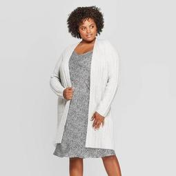 Women's Plus Size Long Sleeve Rib Open Layer Cardigan - A New Day™ Heather Gray