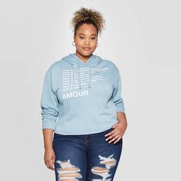 Women's Amour Plus Size Long Sleeve Graphic Cropped Sweatshirt (Juniors') - Light Blue