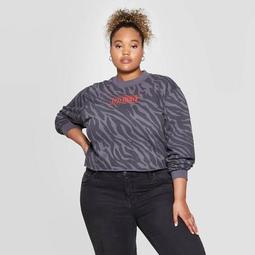 Women's Stay Fierce Plus Size Long Sleeve Cropped Sweatshirt (Juniors') - Black 