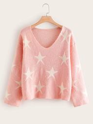 Plus Star Pattern Fuzzy Sweater