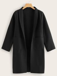 Plus Open Front Shawl Collar Pocket Patched Coat
