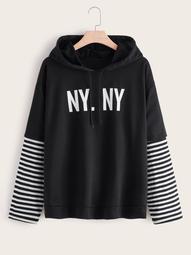 Plus Letter Graphic 2 In 1 Hooded Sweatshirt