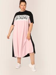 Plus Colorblock Letter Graphic Tunic Dress