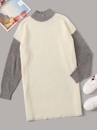 Plus Colorblock Ribbed Knit Sweater Dress