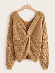 Plus Twist Front Sleeve Chunky Knit Sweater