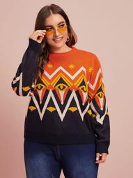 Plus Fair Isle Colorblock Sweater