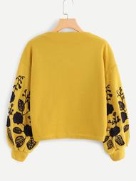 Plus Flower Embroidered Lantern Sleeve Sweater