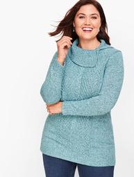 Split Cowlneck Cable Sweater - Marled