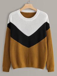 Plus Chevron Colorblock Drop Shoulder Sweater
