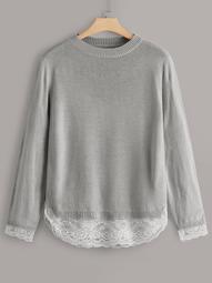 Plus Eyelash Lace Trim Sweater