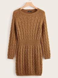 Plus Raglan Sleeve Cable Knit Sweater Dress