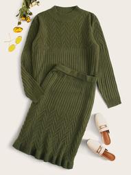 Plus Textured Knit Sweater & Skirt Set