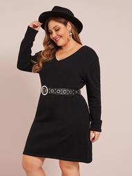 Plus Cut Out Ring Back Sweater Dress Without Belt