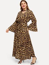 Plus Choker Collar Cheetah Print Dress