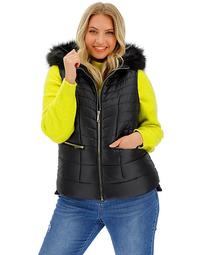 Faux Fur Collar Hooded Padded Vest