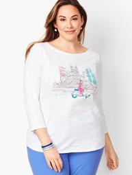 Cotton Bateau-Neck Tee - Scooter Girl