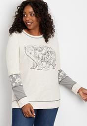 plus size long sleeve bear graphic pullover