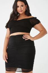 Plus Size Ruched Mesh Skirt
