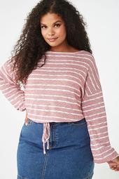 Plus Size Striped Peasant Sleeve Top