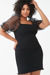 Plus Size Organza-Sleeve Smocked Dress