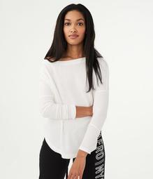 Long Sleeve Seriously Soft Waffle-Knit Boatneck Top