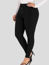 Button Fly Skinny Plus Size High Waisted Pants