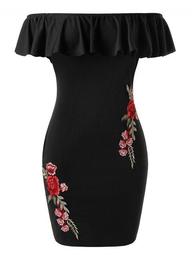 Plus Size Floral Ruffle Off The Shoulder Dress