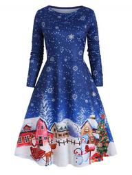 Christmas Snowflake Print Plus Size A Line Dress