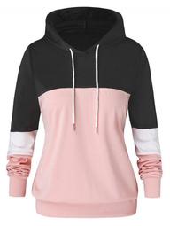 Plus Size Colorblock Contrast Pullover Hoodie