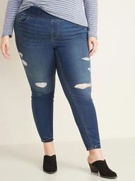 High-Waisted Plus-Size Distressed Rockstar Jeggings
