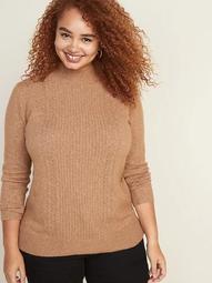 Cozy Plus-Size Mock-Neck Pointelle Sweater