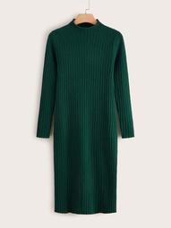 Plus Mock-Neck Rib-knit Sweater Dress