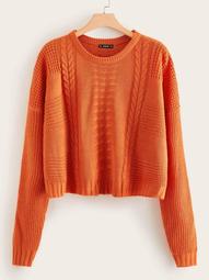 Plus Neon Orange Cable Knit Sweater