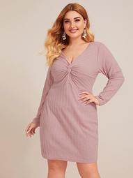 Plus Twist Front Fitted Sweater Dress