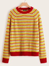 Plus Raglan Sleeve Striped Sweater