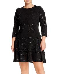 Sequined Jacquard Tiered Dress