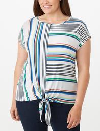 Plus Sizes Striped Tied-Front Top