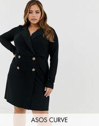 ASOS DESIGN Curve mini rib double breasted blazer dress with faux horn buttons