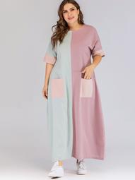 Plus Colorblock Pocket Detail Longline Dress