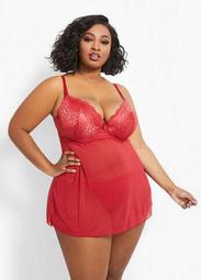 Red Lace & Micro Mesh Babydoll Set