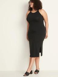 Fitted High-Neck Plus-Size Sleeveless Midi Dress